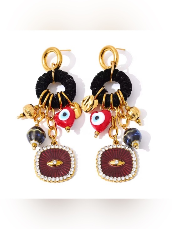 Anthropologie Jewelry - Evil Eye Charm Statement Earrings – Gold Tone Boho Earrings